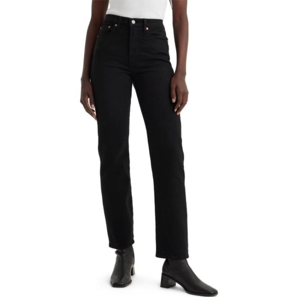 Levi's Women Sz 28 Premium Wedgie Straight Black Jeans NEW Button Fly Casual - Picture 1 of 7